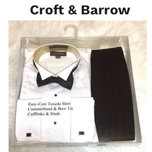 Croft & Barrow Tuexdo Shirt, Cummerbund & Bow Tie with Cufflinks & Studs